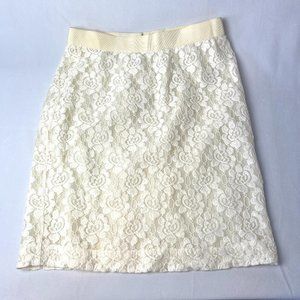 Pure Alfred Sung Lace Mini Skirt Sz 8 Ecru Back Zipper Cotton Polyester Lined